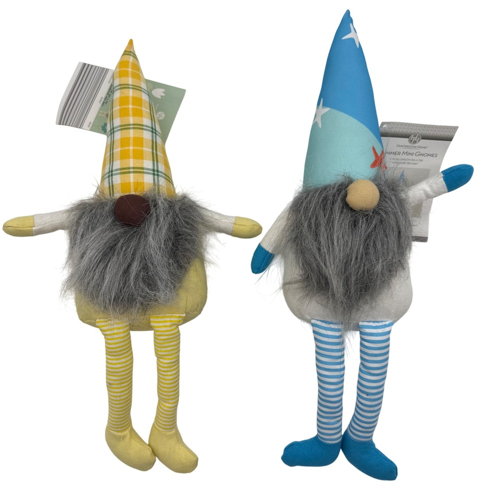 Set of 2 Gnomes Plush Shelf Sitters Yellow Plaid & Blue Star‎